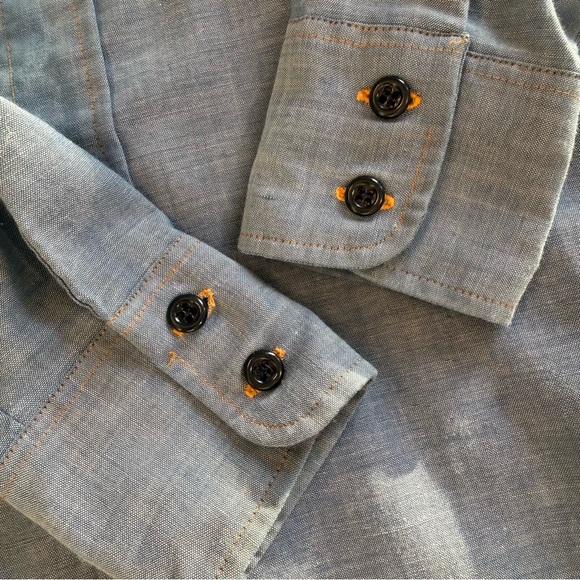 Vintage Levi's Orange Tab Hand Embroidered Button Up Chambray Shirt Bald Eagle - Picture 5 of 15